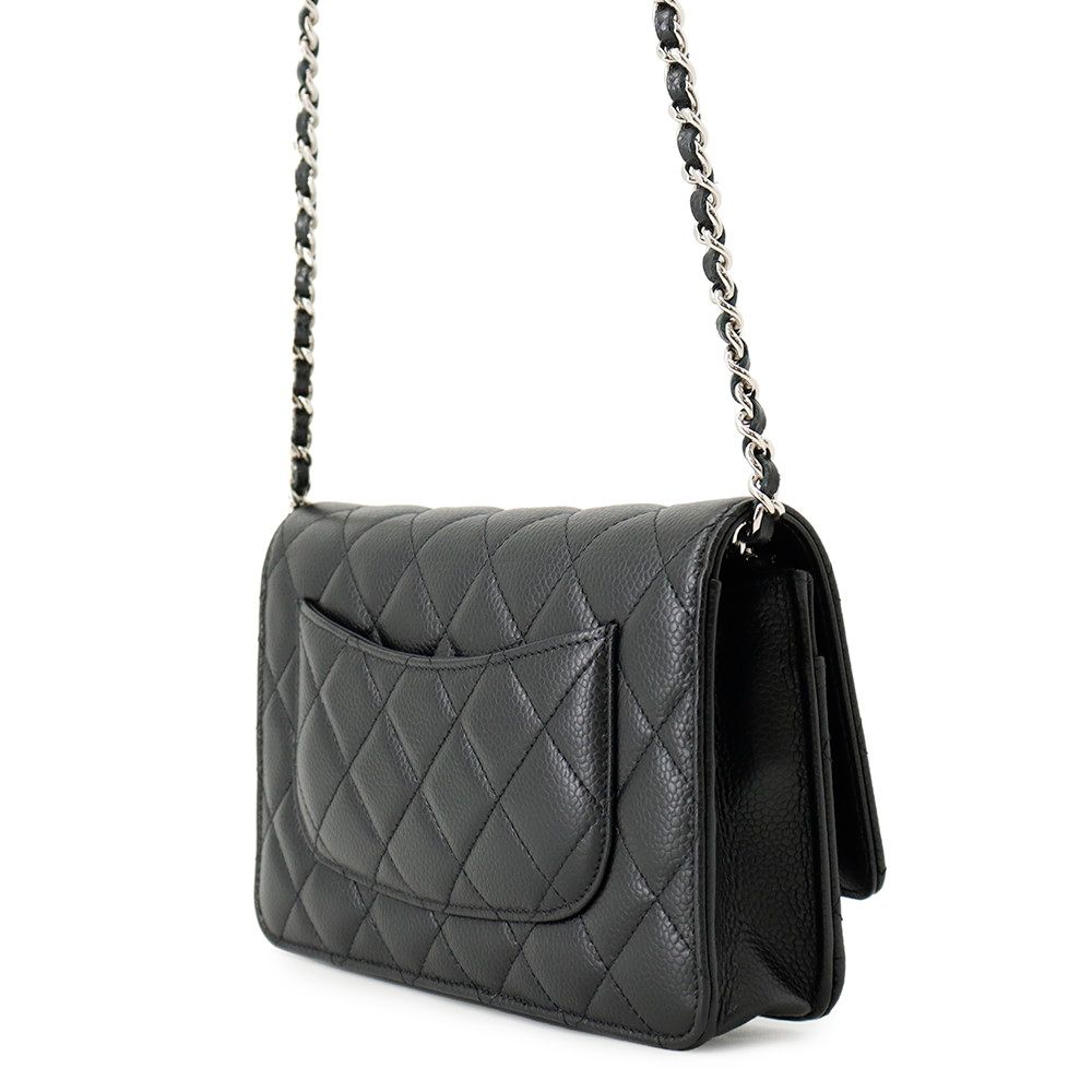 Chanel Chain Wallet Classic Quilted CC Logo Caviar Leather Black Shoulder — view 2