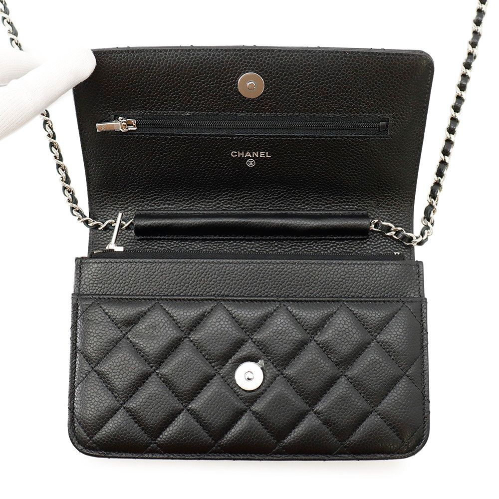 Chanel Chain Wallet Classic Quilted CC Logo Caviar Leather Black Shoulder — view 5