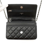 Chanel Chain Wallet Classic Quilted CC Logo Caviar Leather Black Shoulder — view 5