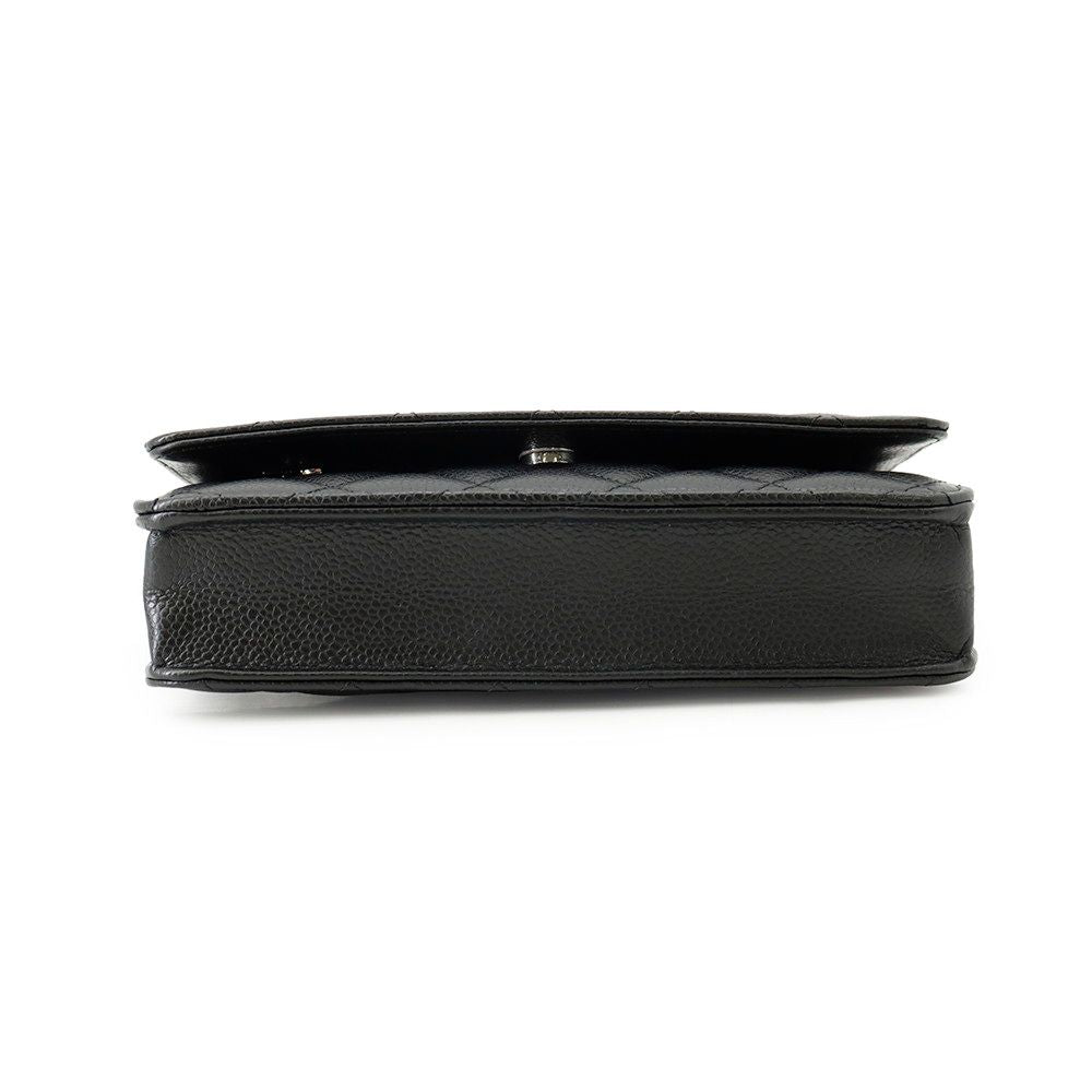 Chanel Chain Wallet Classic Quilted CC Logo Caviar Leather Black Shoulder — view 3
