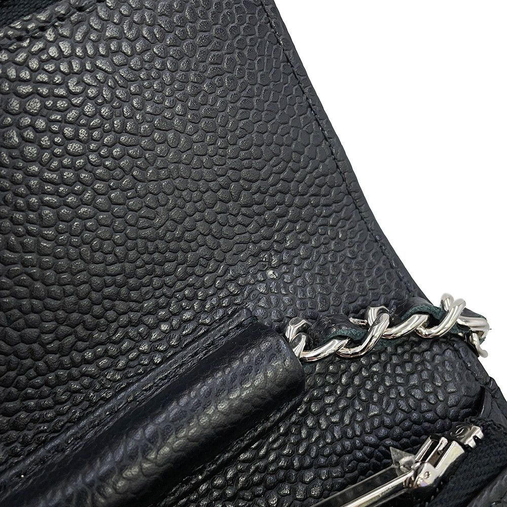 Chanel Chain Wallet Classic Quilted CC Logo Caviar Leather Black Shoulder — view 8