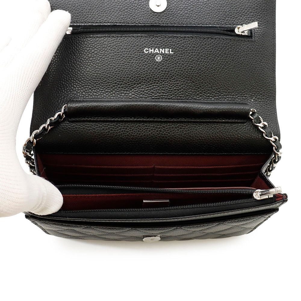 Chanel Chain Wallet Classic Quilted CC Logo Caviar Leather Black Shoulder — view 6
