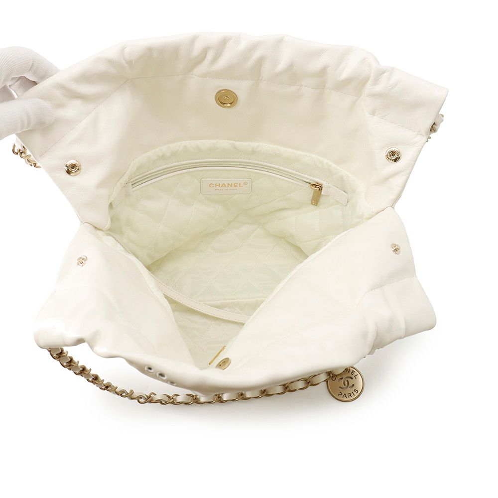 Chanel Chain Shoulder Bag Quilted Perforated 22 Small White — view 5
