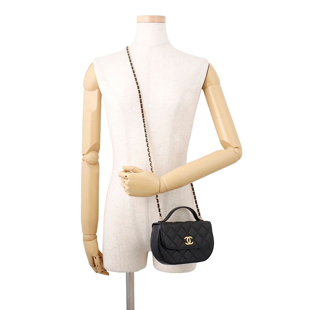 Chanel Chain Shoulder Bag Quilted CC Logo Half Moon Phone Folder Black — view 4