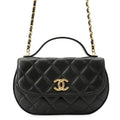 Chanel Chain Shoulder Bag Quilted CC Logo Half Moon Phone Folder Black