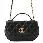 Chanel Chain Shoulder Bag Quilted CC Logo Half Moon Phone Folder Black