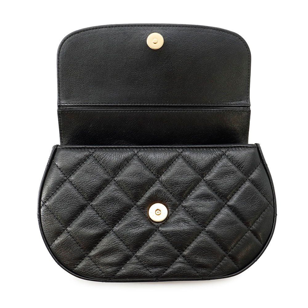 Chanel Chain Shoulder Bag Quilted CC Logo Half Moon Phone Folder Black — view 5