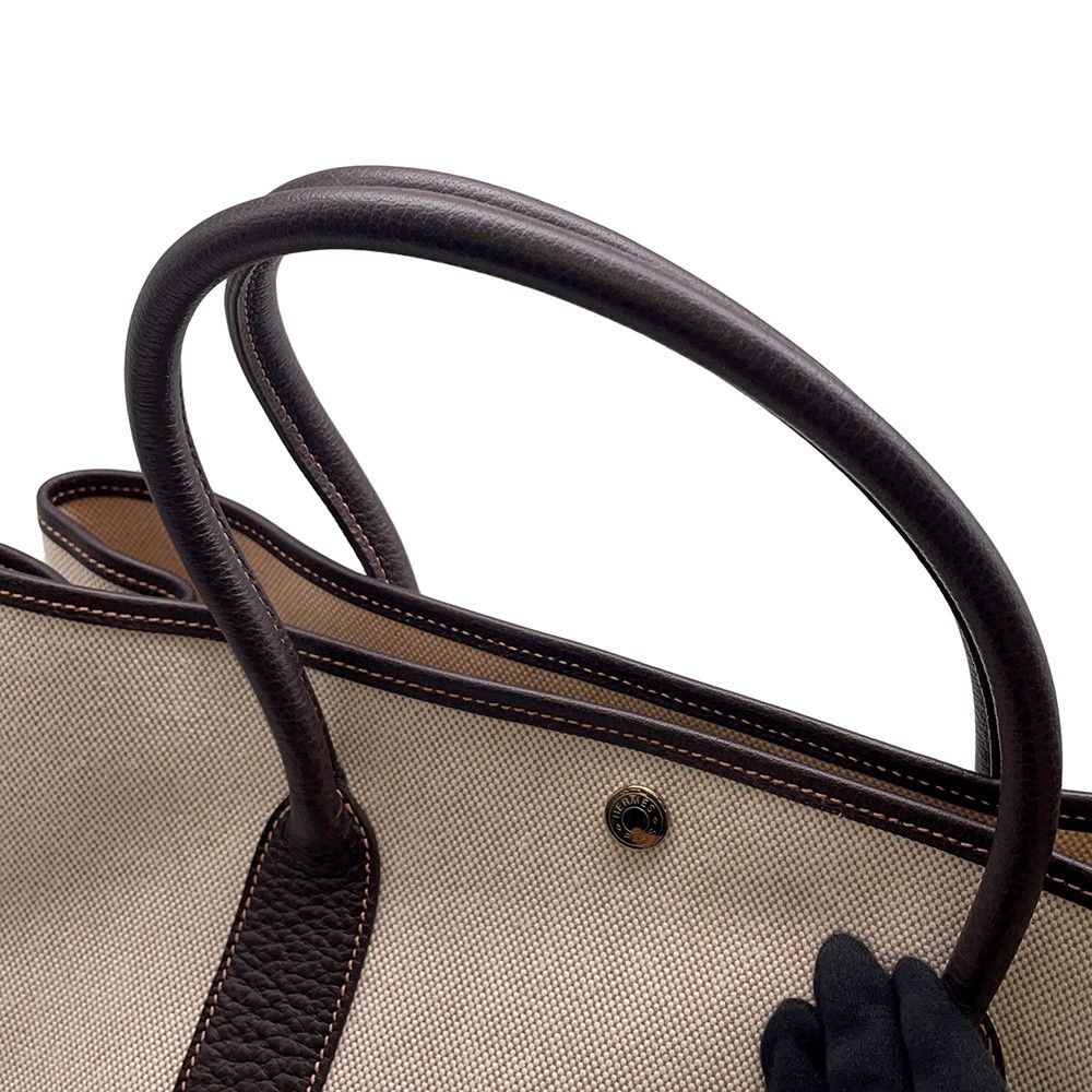 Hermes Tote Garden Party PM Natural Brown Silver Toile Ash Buffalo Skipper — view 8