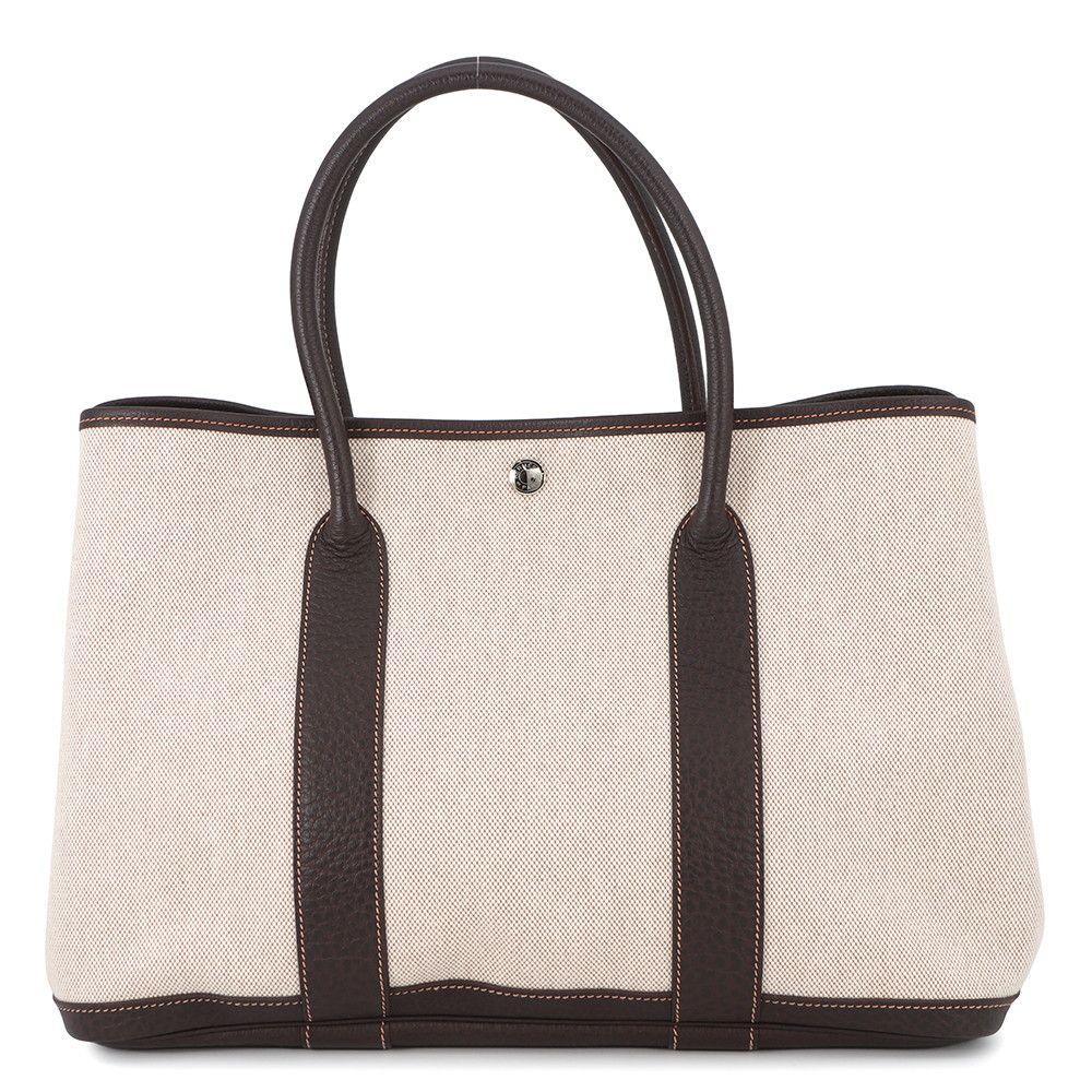 Hermes Tote Garden Party PM Natural Brown Silver Toile Ash Buffalo Skipper