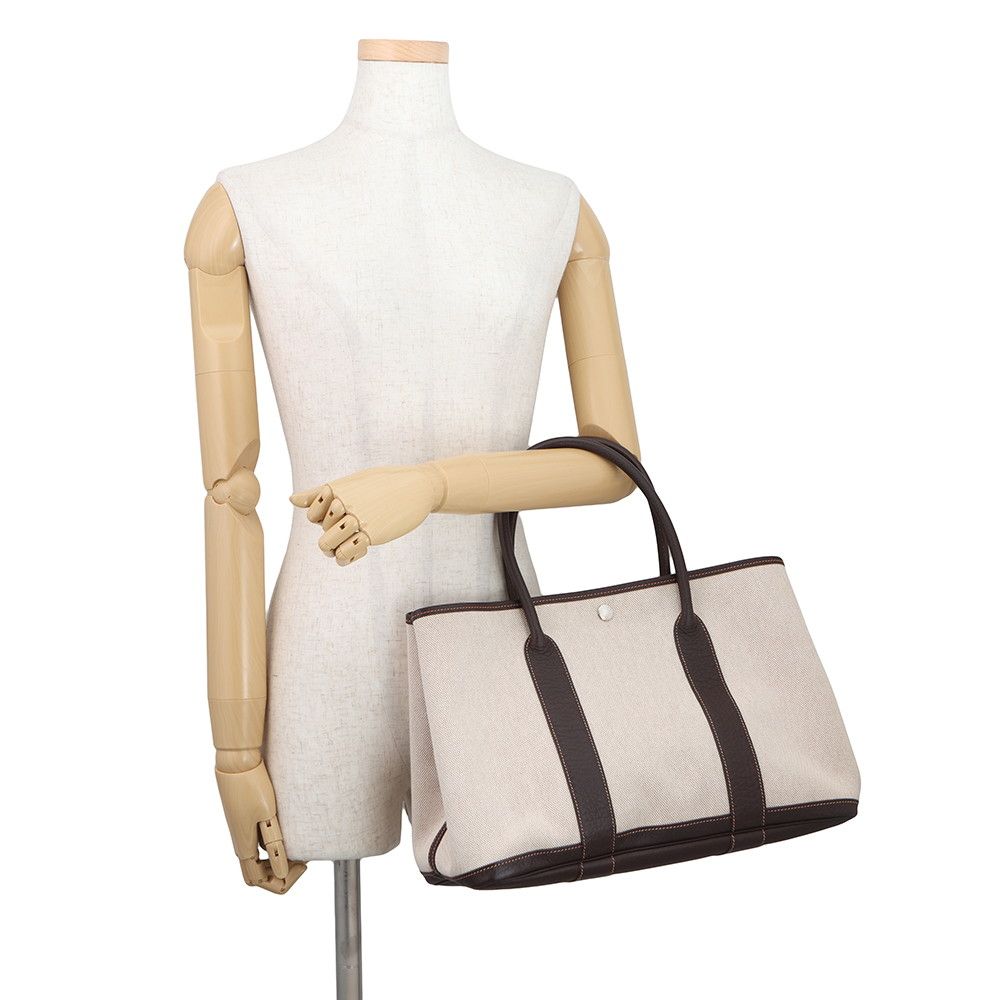 Hermes Tote Garden Party PM Natural Brown Silver Toile Ash Buffalo Skipper — view 4