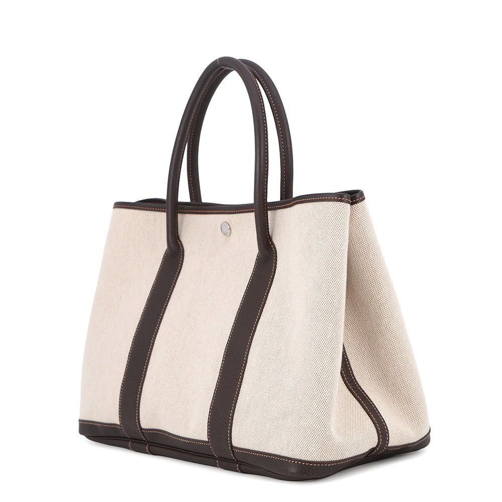 Hermes Tote Garden Party PM Natural Brown Silver Toile Ash Buffalo Skipper — view 2