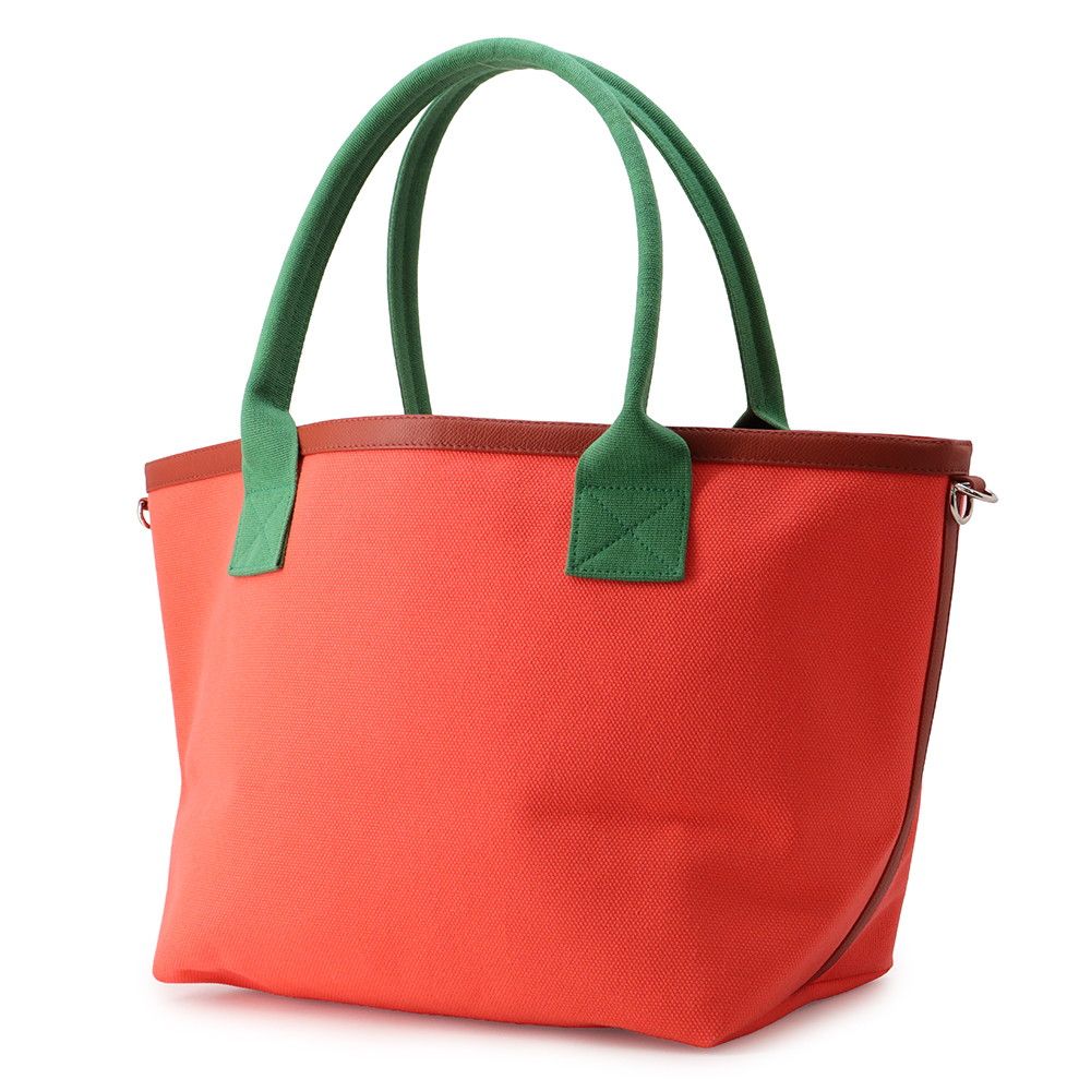 Hermes Tote So Cabas Petit Ash Orange Green Silver Canvas Epsom — view 2