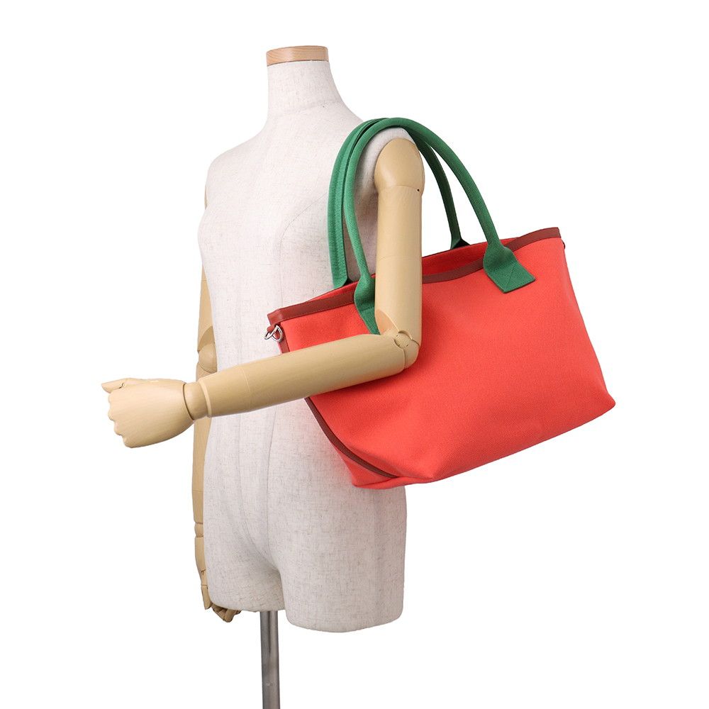 Hermes Tote So Cabas Petit Ash Orange Green Silver Canvas Epsom — view 4