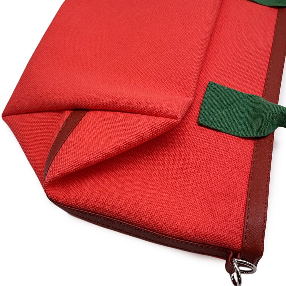 Hermes Tote So Cabas Petit Ash Orange Green Silver Canvas Epsom — view 7