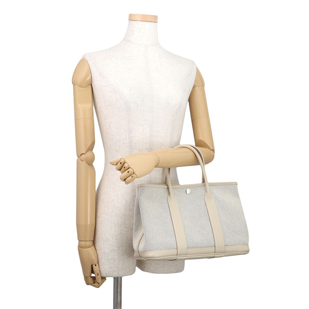 Hermes Tote Garden Party TPM Cles Ecru Blue Deplus Silver Toile Ash Country — view 4