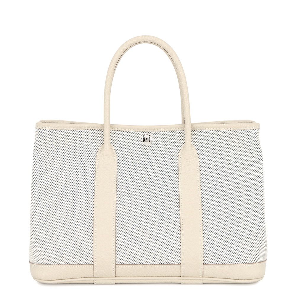 Hermes Tote Garden Party TPM Cles Ecru Blue Deplus Silver Toile Ash Country
