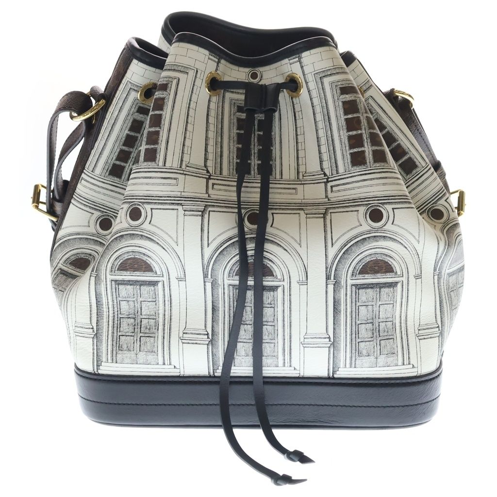 Louis Vuitton Fornasetti Noe MM Tote Shoulder Bag White Brown Leather Gold