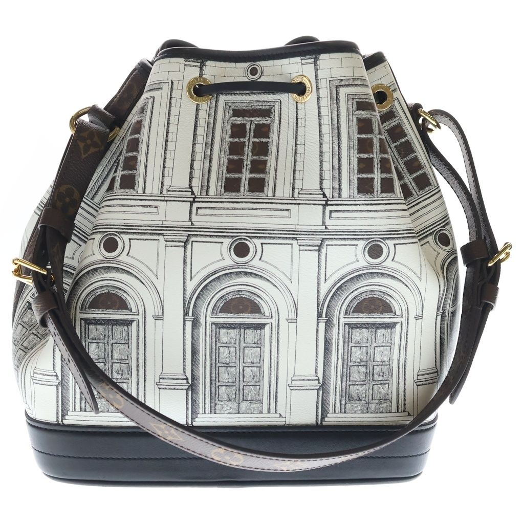 Louis Vuitton Fornasetti Noe MM Tote Shoulder Bag White Brown Leather Gold — view 2