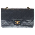 Chanel Quilted 23 Double Flap Chain Shoulder Bag Black Lambskin Gold