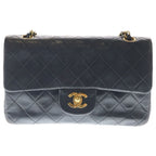 Chanel Quilted 23 Double Flap Chain Shoulder Bag Black Lambskin Gold
