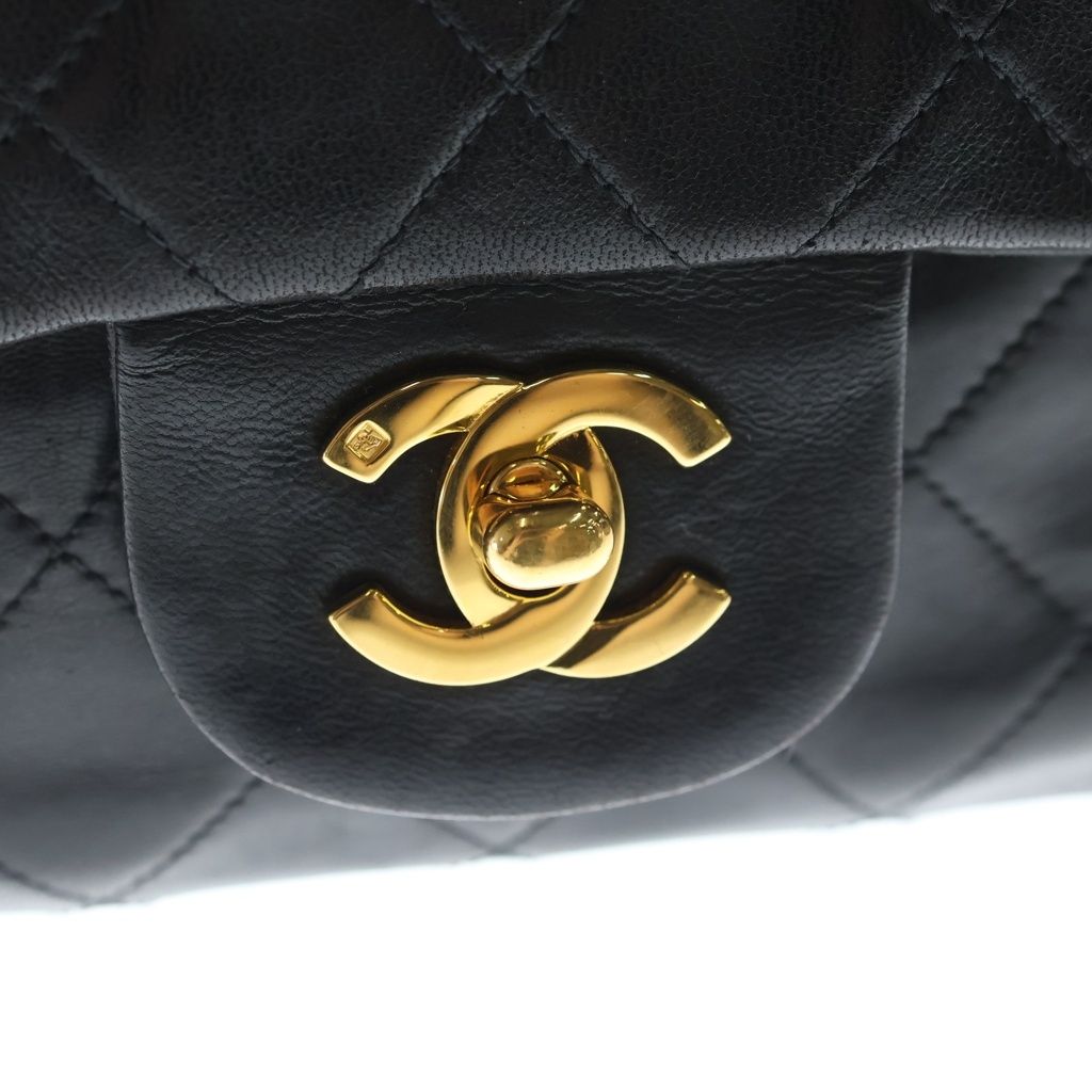 Chanel Quilted 23 Double Flap Chain Shoulder Bag Black Lambskin Gold — view 7