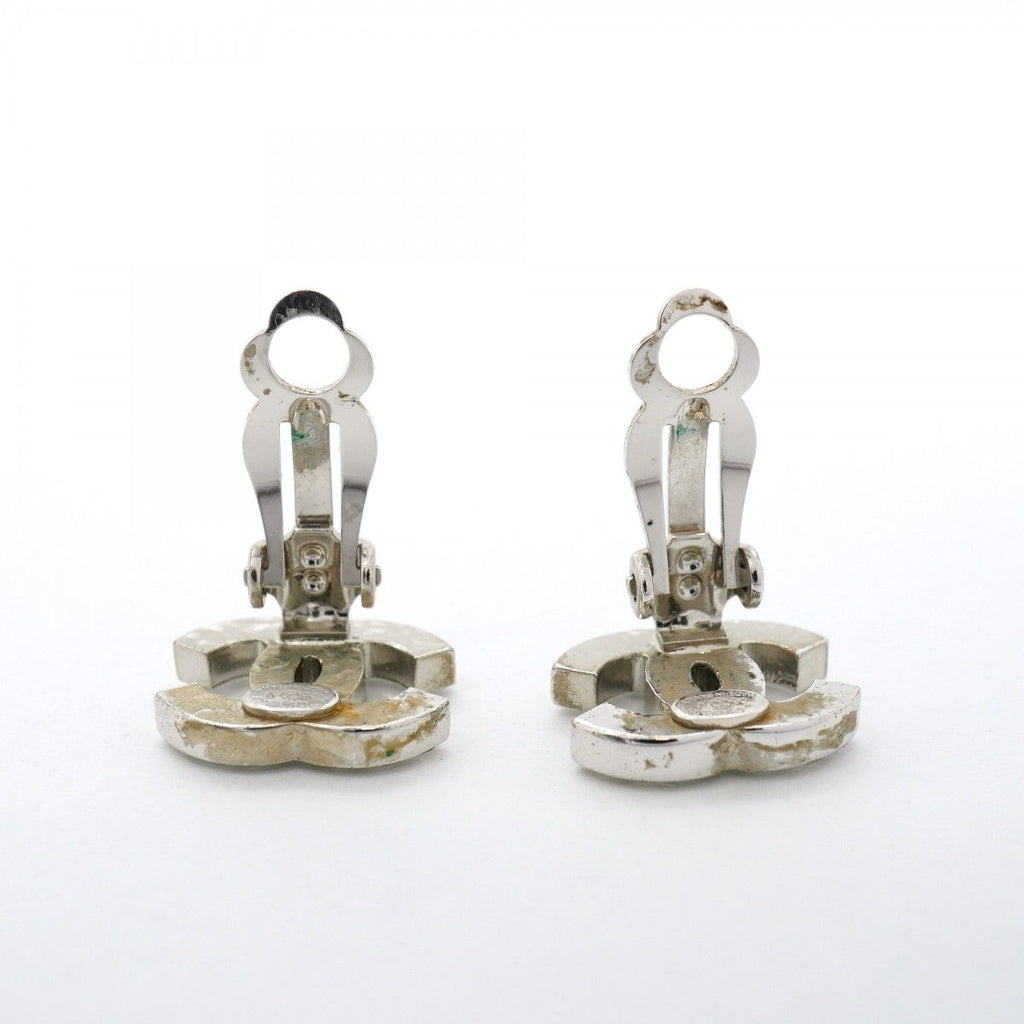 Chanel Earrings CC Logo Metal Rhinestone Silver — view 6