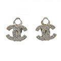 Chanel Earrings CC Logo Metal Rhinestone Silver