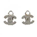 Chanel Earrings CC Logo Metal Rhinestone Silver