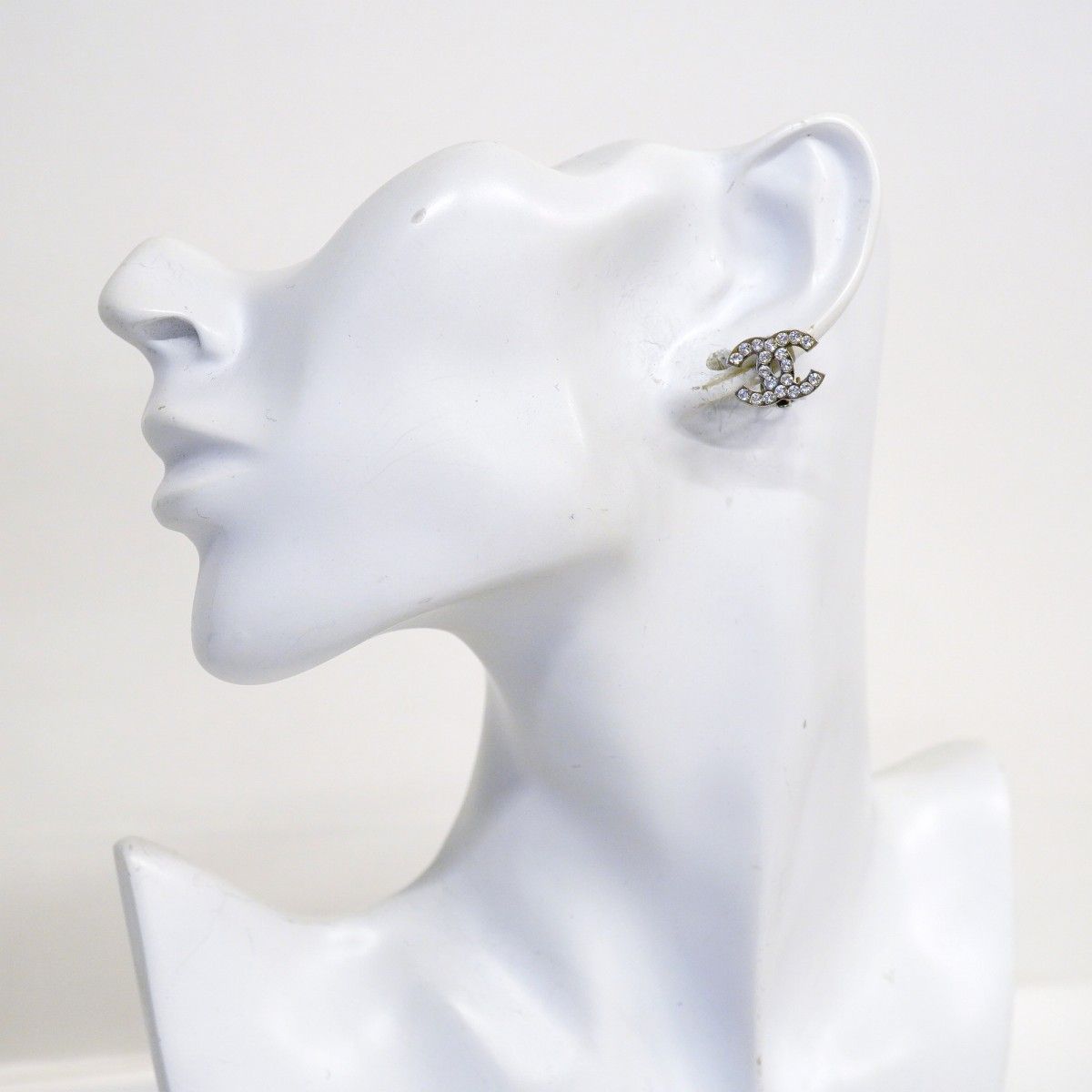 Chanel Earrings CC Logo Metal Rhinestone Silver — view 5