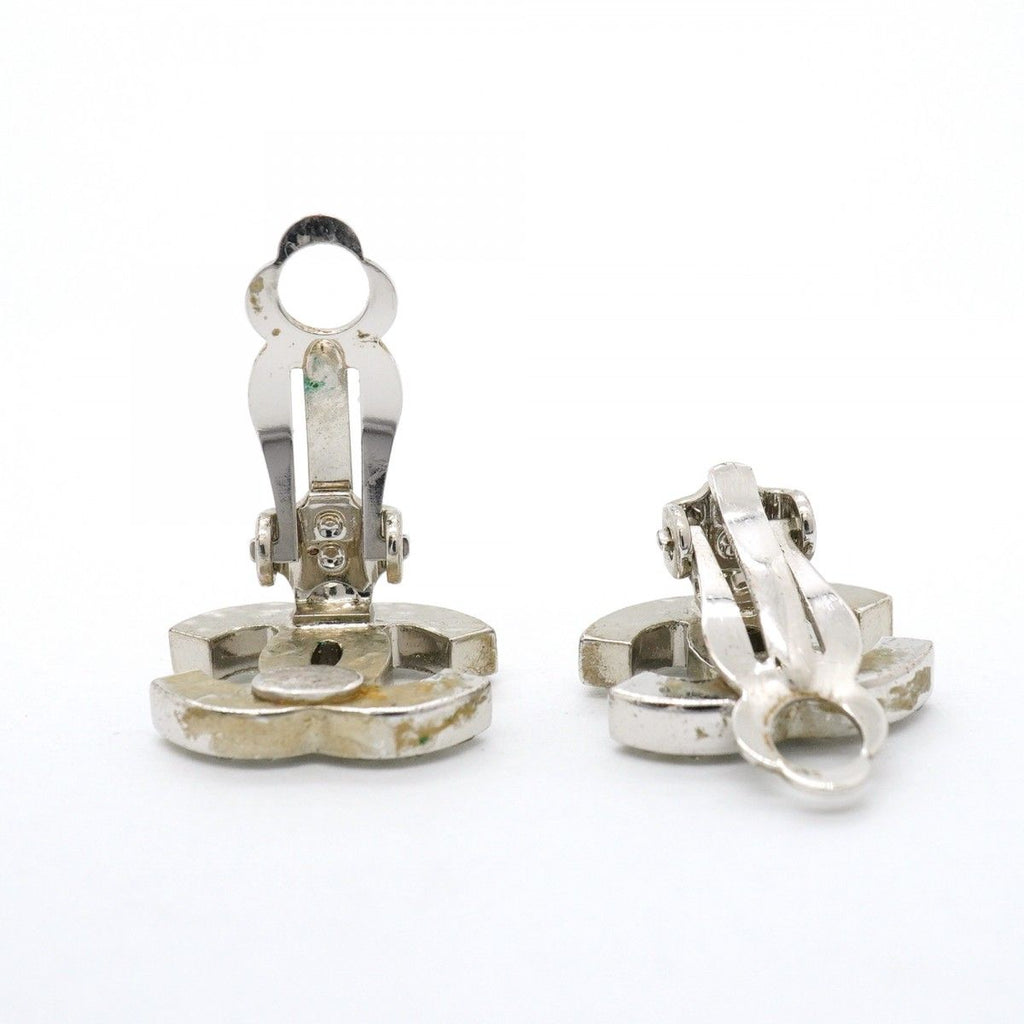 Chanel Earrings CC Logo Metal Rhinestone Silver — view 3
