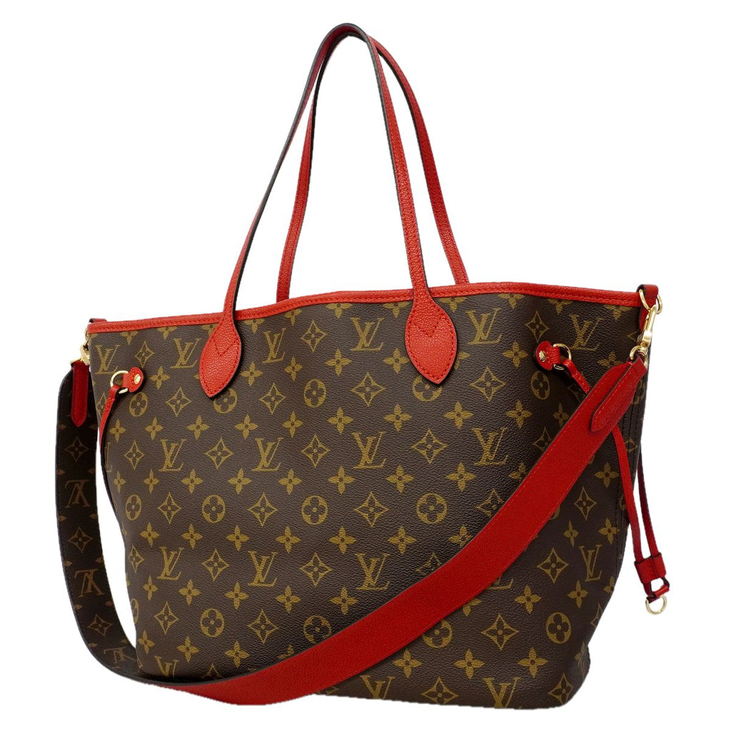 Louis Vuitton Tote Monogram Neverfull Inside Out MM Brown Sari Red 2-Way
