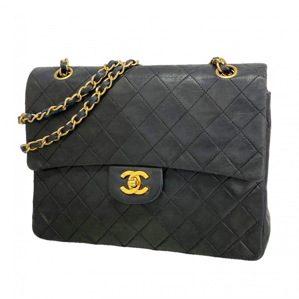Chanel Shoulder Bag Quilted Lambskin Black Gold