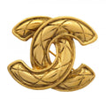 Chanel Brooch Vintage CC Logo Quilted Gold Plated