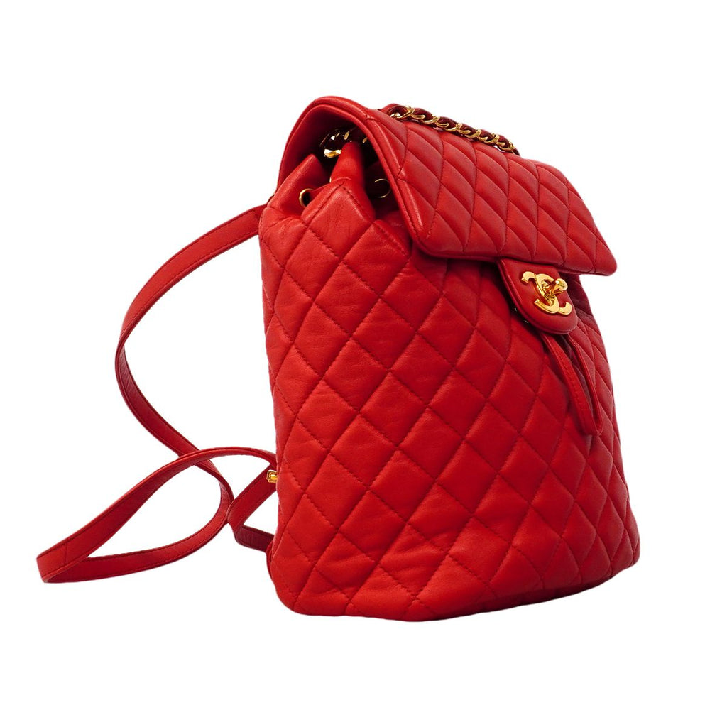 Chanel Backpack Quilted Lambskin Red Gold — view 2
