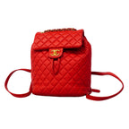 Chanel Backpack Quilted Lambskin Red Gold