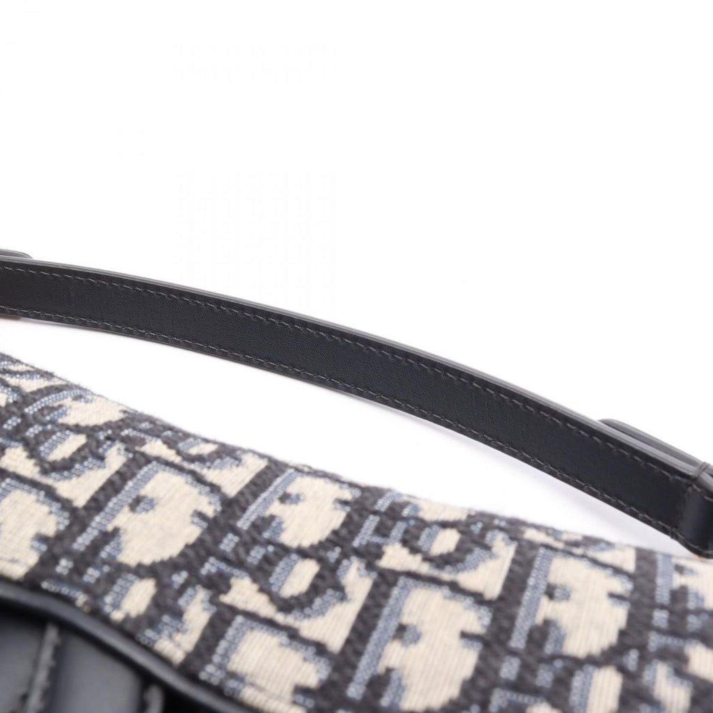 Dior Handbag Saddle Oblique Navy Canvas Leather Bag Mini — view 6