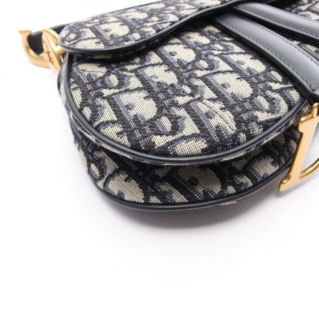 Dior Handbag Saddle Oblique Navy Canvas Leather Bag Mini — view 5