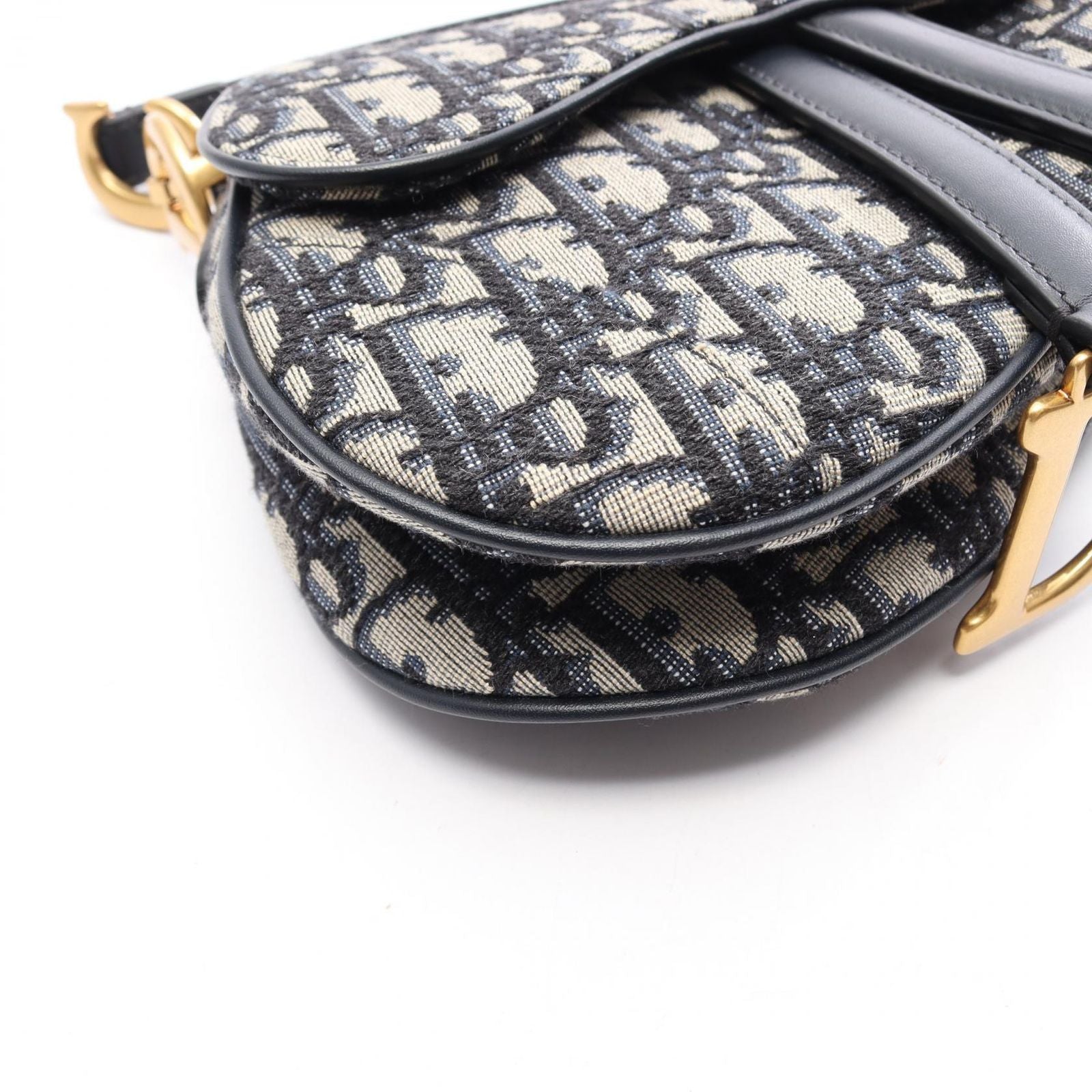Dior Handbag Saddle Oblique Navy Canvas Leather Bag Mini — view 5