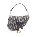 Dior Handbag Saddle Oblique Navy Canvas Leather Bag Mini