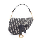 Dior Handbag Saddle Oblique Navy Canvas Leather Bag Mini