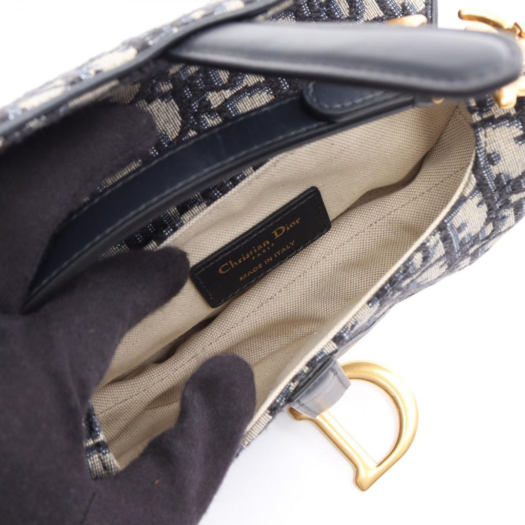 Dior Handbag Saddle Oblique Navy Canvas Leather Bag Mini — view 3