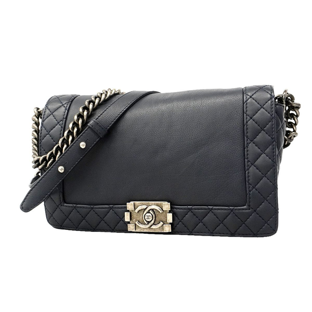 Chanel Shoulder Bag Boy Lambskin Navy Silver