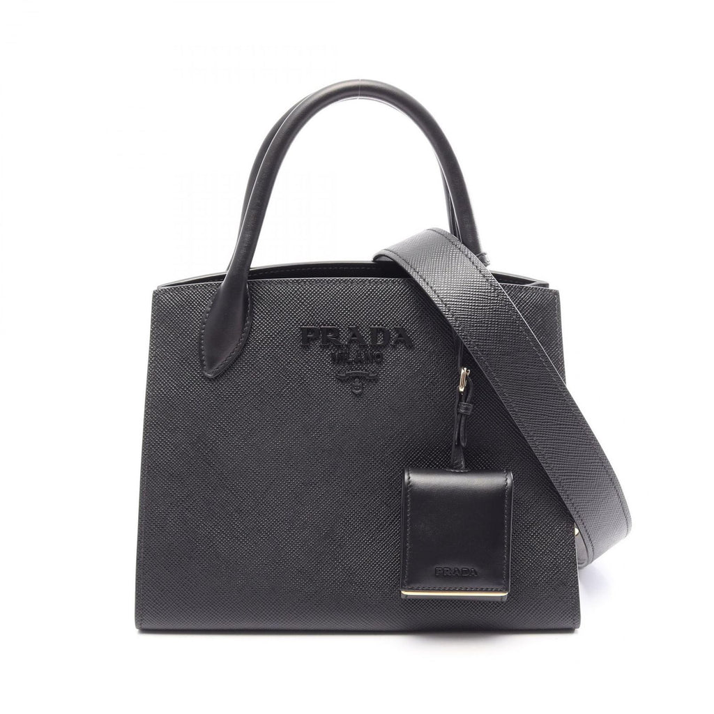 Prada Handbag Saffiano Cuir C Monochrome 2-Way Black Leather