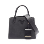 Prada Handbag Saffiano Cuir C Monochrome 2-Way Black Leather