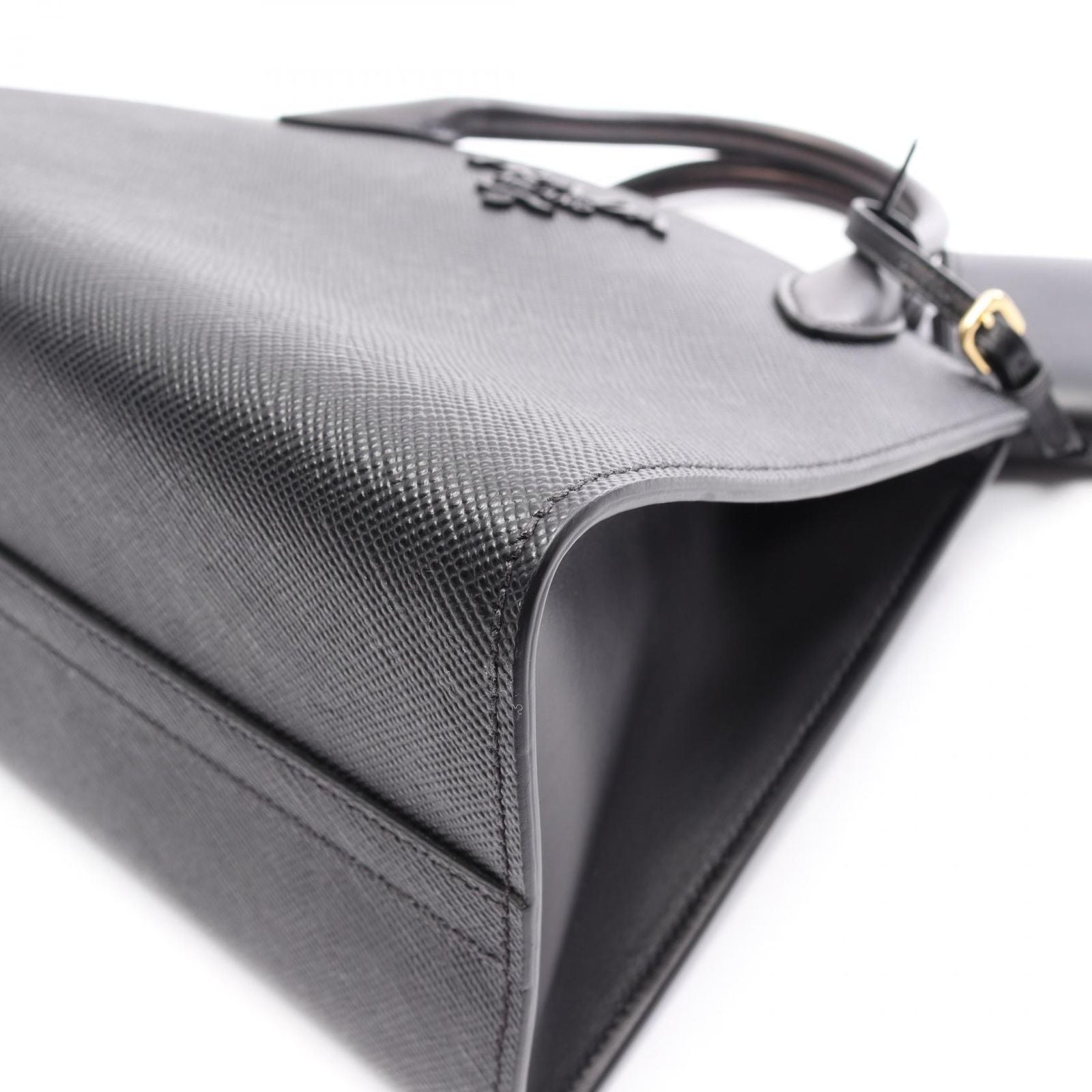 Prada Handbag Saffiano Cuir C Monochrome 2-Way Black Leather — view 5