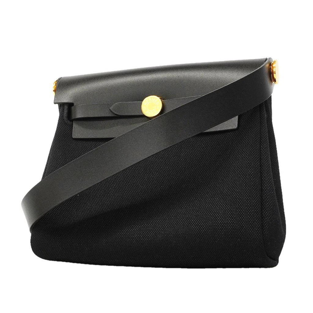 Hermes Shoulder Bag Herbag Zip Mini Toile Officier Black Gold