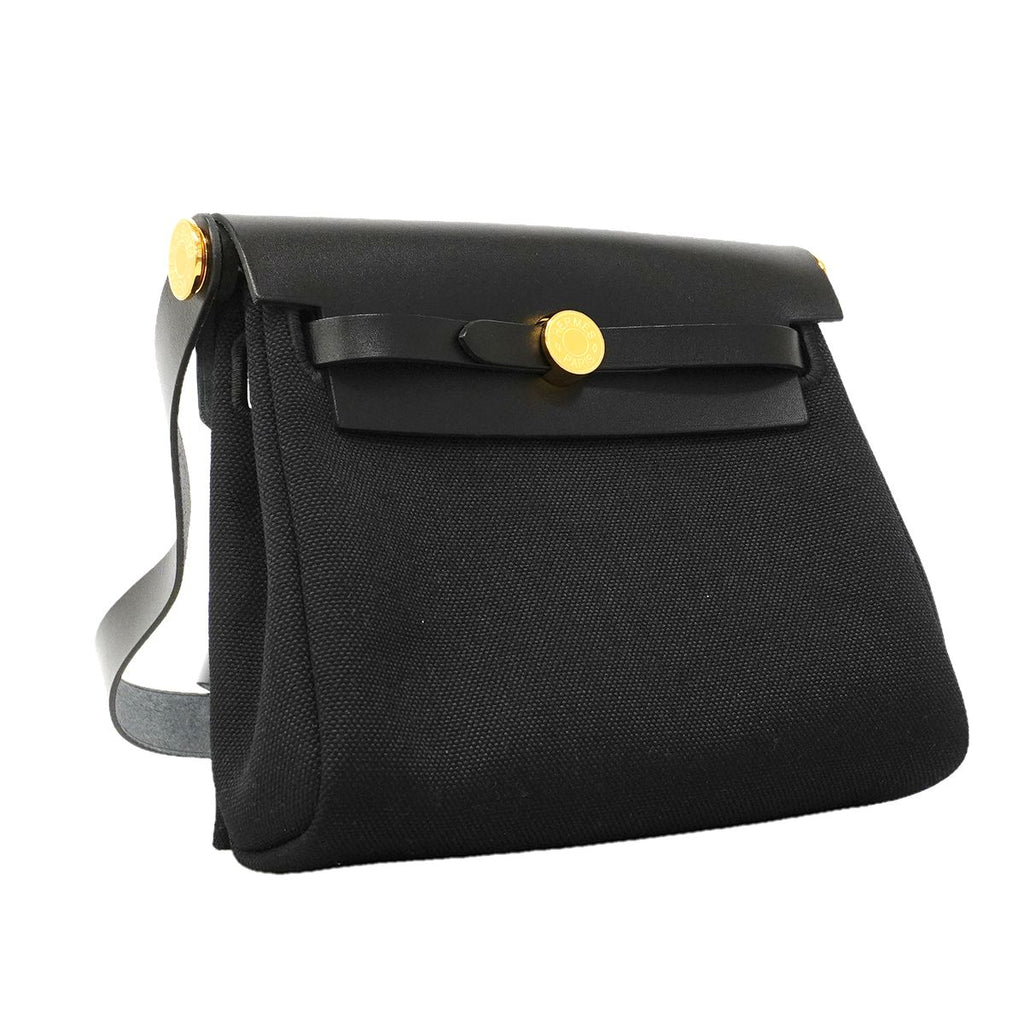 Hermes Shoulder Bag Herbag Zip Mini Toile Officier Black Gold — view 2