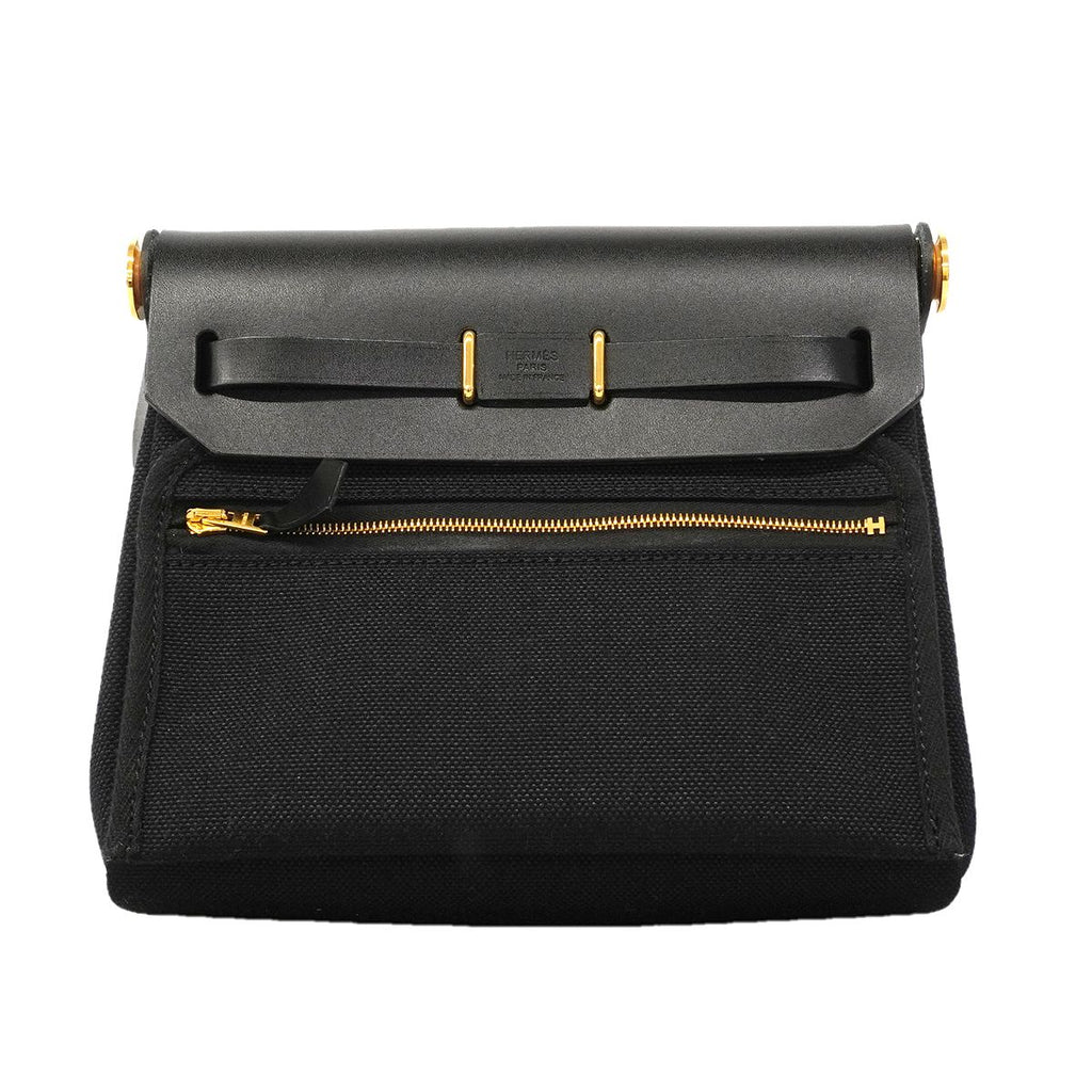 Hermes Shoulder Bag Herbag Zip Mini Toile Officier Black Gold — view 8