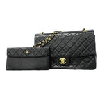 Chanel Shoulder Bag Quilted Lambskin Black Gold