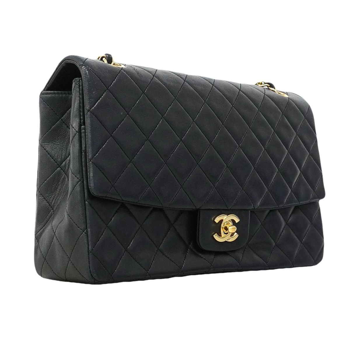 Chanel Shoulder Bag Quilted Lambskin Black Gold — view 2